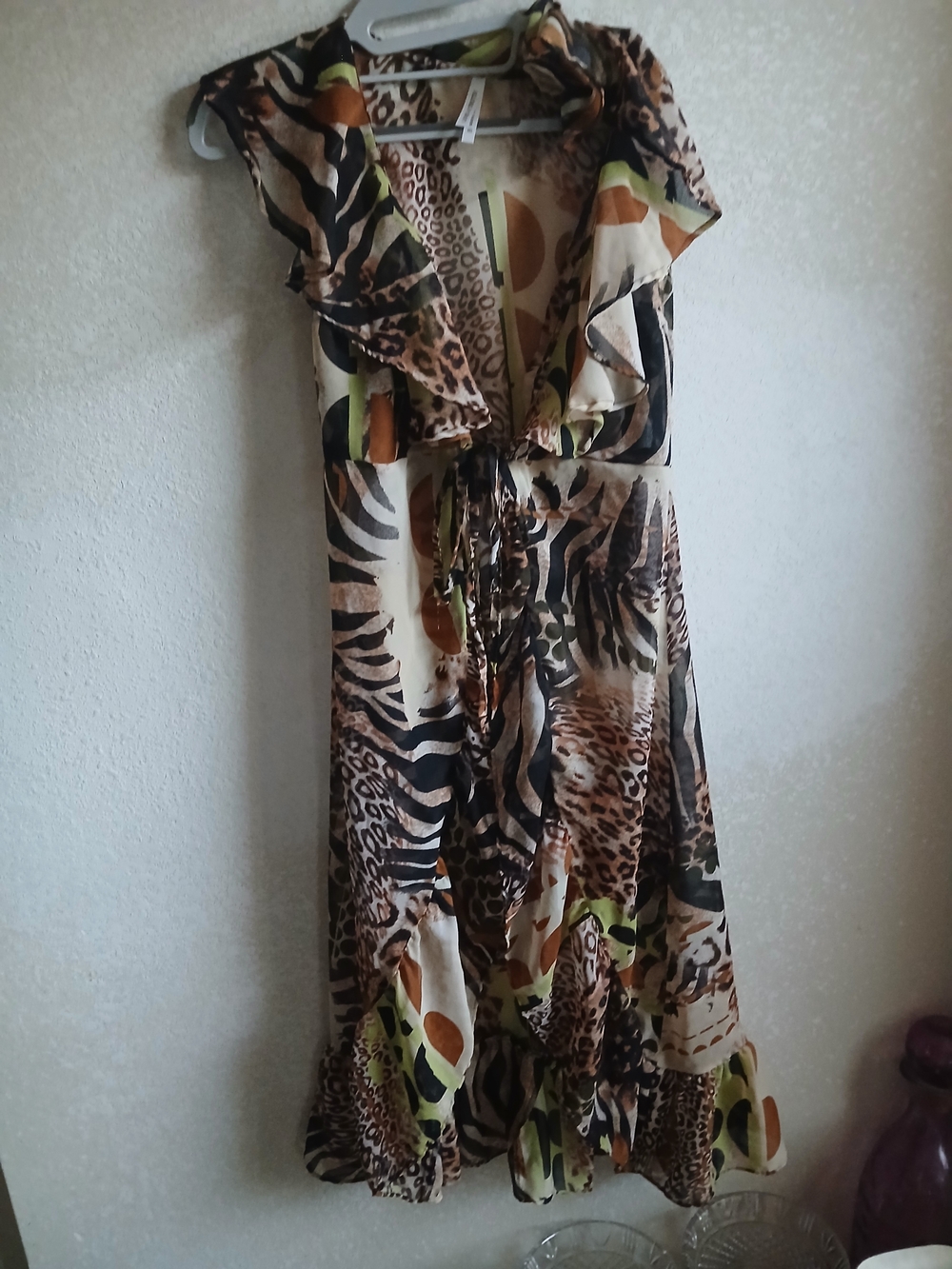 Live 4 Truth Mixed Animal Print Ruffle Midi Dress in Brown, Black & Green
